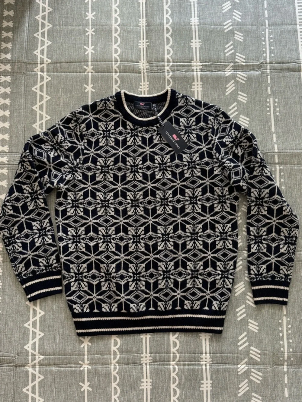 Vineyard Vines Navy Merino Wool Fair Isle Crewneck Sweater